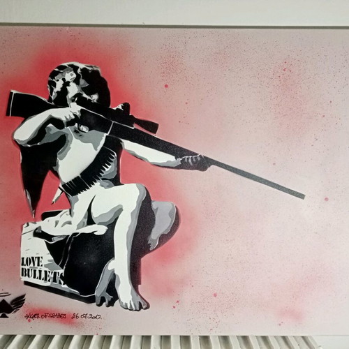 Eros Sniper stencil art painting used, 60x80cm canvas