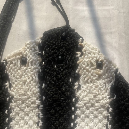Handmade Macrame Shoulder Bag new, black and white with beads