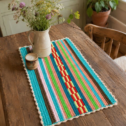 Handmade knitted table runner 35×65 cm multicolor