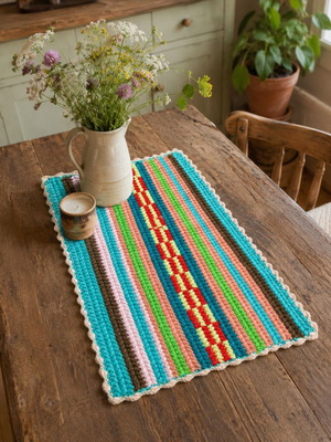 Handmade knitted table runner 35×65 cm multicolor