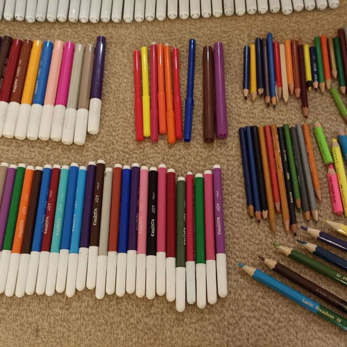 Painting set used with colored pencils and markers