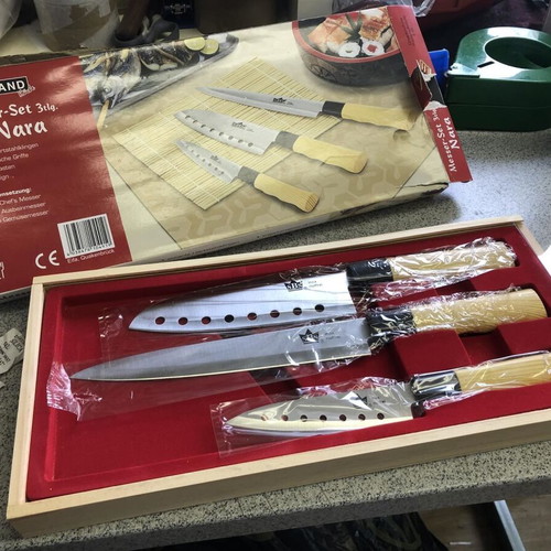 Nara in Asia knife set with wooden box new, 3 pieces