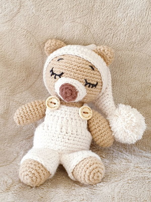 Sleeping Bear Amigurumi Doll handmade, new, 18cm×10cm