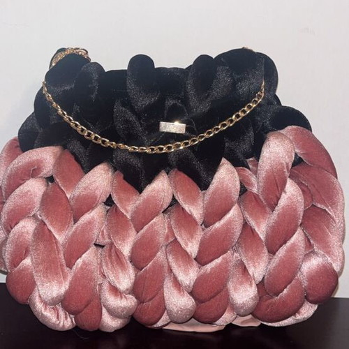 Marshmallow handmade two-tone bag with chain, pink and black