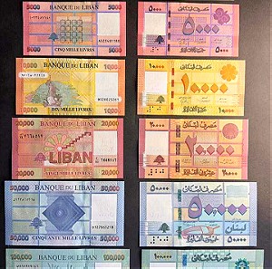 ΛΙΒΑΝΟΣ, Full Set Lebanese Pounds (Livres) - UNC - 6 χαρτονομίσματα 1.000 - 100.000