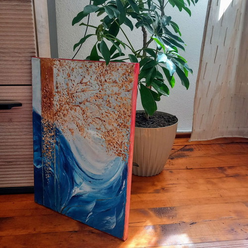 Abstract oil painting "The Golden Tree of the Wind" new, on canvas 30x40 cm