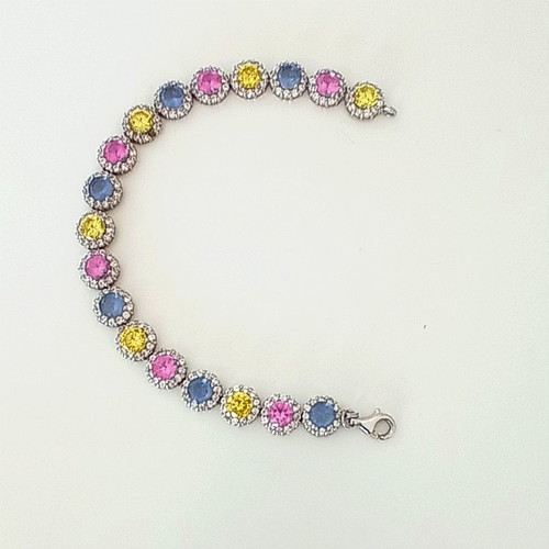 Galerie Tsangarakis Riviera bracelet used, platinum plated 925 silver with topaz and sapphires