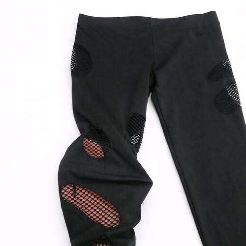 Punk style leggings used, black with cut-out mesh details, size S