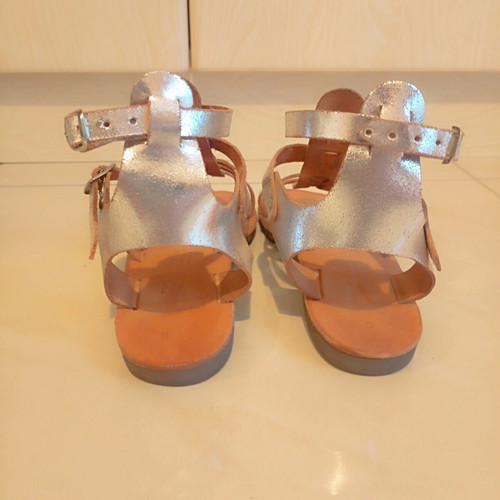 Gladiator flat sandals handmade leather silver, excellent condition