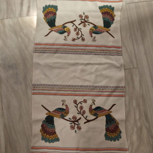 Handmade table runner like new with peacock design