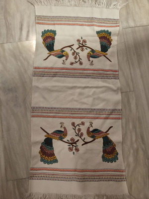 Handmade table runner like new with peacock design