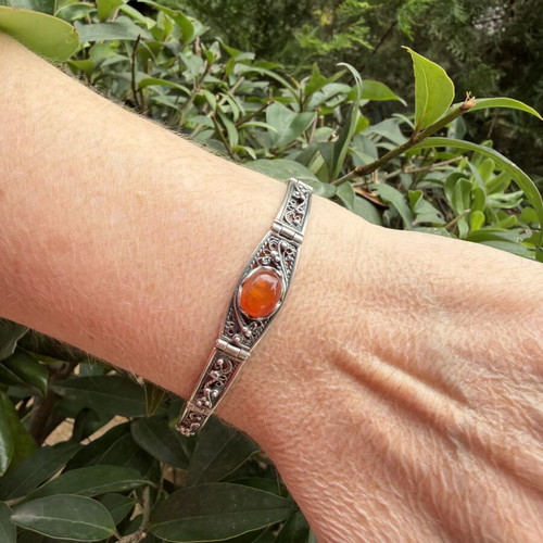 Russian Handmade Silver Bracelet 925 Stamped, Carnelian Stone