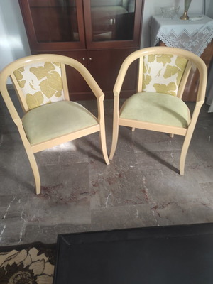Wooden chairs used, set of 3 with fabric upholstery