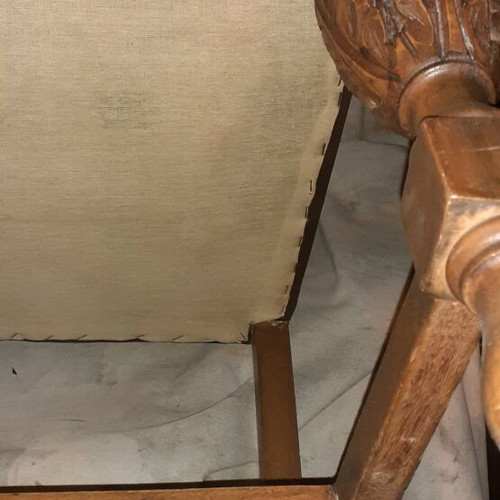 Vintage dining chairs used, set of 6, wooden leather with carved legs