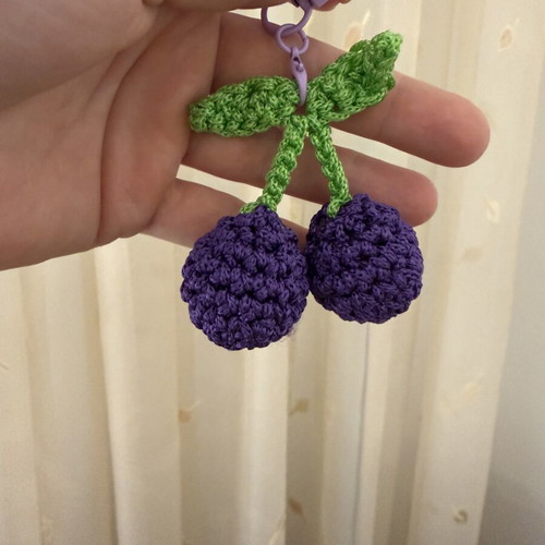 Handmade cherry keychain new, green and purple