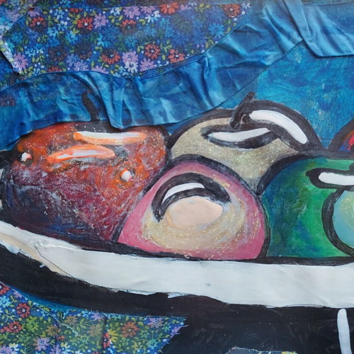 Fruit Bowl Painting new with mixed technique and handmade frame