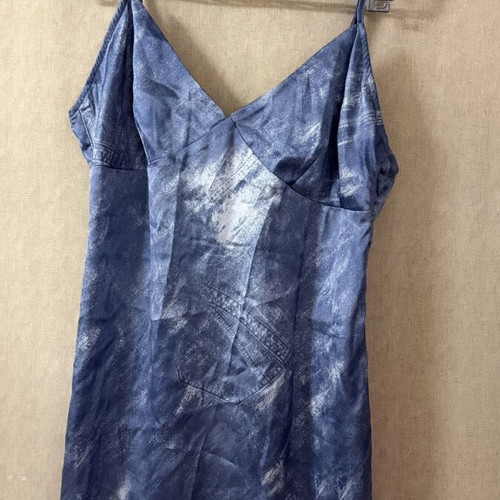 ASOS satin mini dress with zip, blue denim print