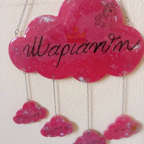 Handmade decorative cloud from resin in pink shades
