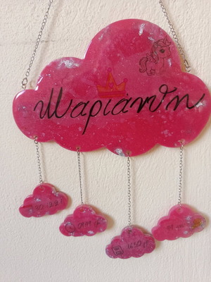 Handmade decorative cloud from resin in pink shades