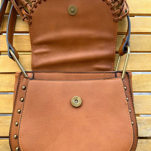 Leather cross body bag Pepe Jeans chocolate like new with fringes
