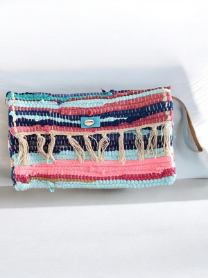 Rag handbag with shell and leather detail like new