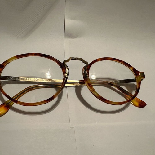 Vintage K+B eyeglasses Made in Italy with round tortoiseshell frame and brass details