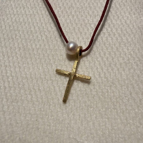 18K gold cross necklace, handmade