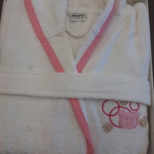 Children's bathrobe RYTHMOS new, hooded, white with pink trim