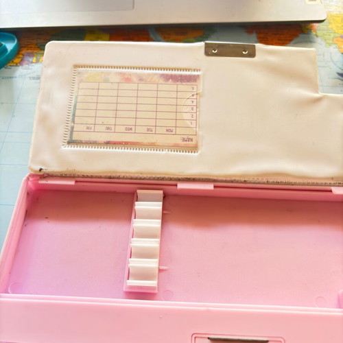 School pencil case with calculator and sharpener