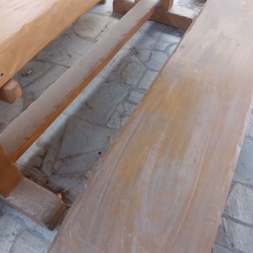 Monastic handmade solid wood table with benches