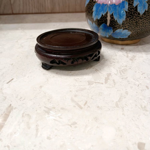Pair of Vintage Cloisonné Vases Like New with Wooden Bases