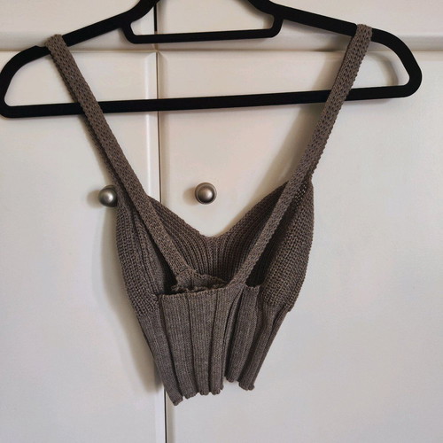 Knit Crop Top with Cross-Back Straps Taupe like new