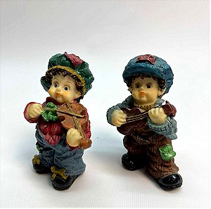 Vintage σετ 2 φιγούρες αγοριών με μουσικά όργανα 10cm