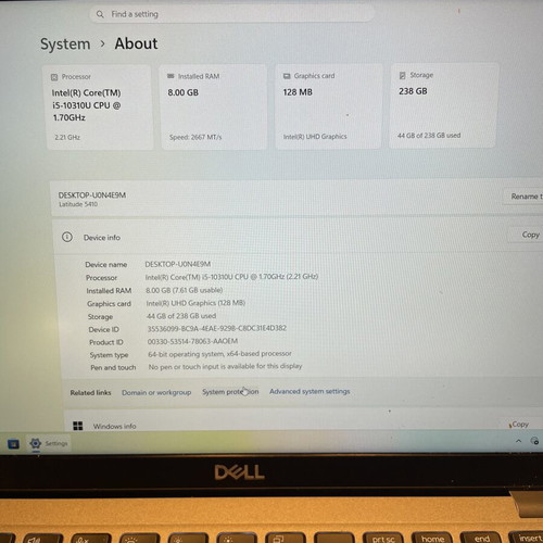 Dell Latitude 5410 laptop used, Intel Core i5 10th Gen, 8GB RAM, 256GB SSD