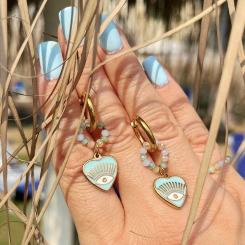 Handmade stainless steel earrings like new, turquoise and gold