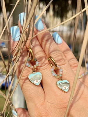 Handmade stainless steel earrings like new, turquoise and gold