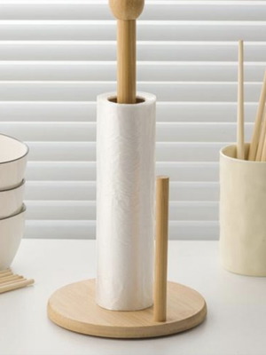 Bamboo kitchen paper towel holder, 33 cm height x 19 cm base