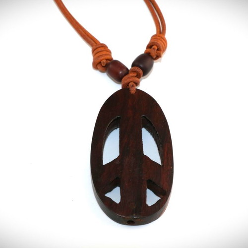 Necklace pendant wooden peace pipe teak wood new with leather cord