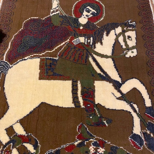 Saint George wool woven wall hanging used handmade