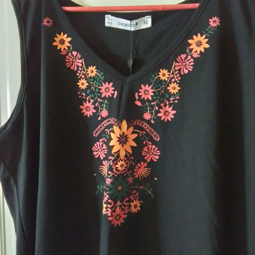 Parabita sleeveless blouse XL new, black with print