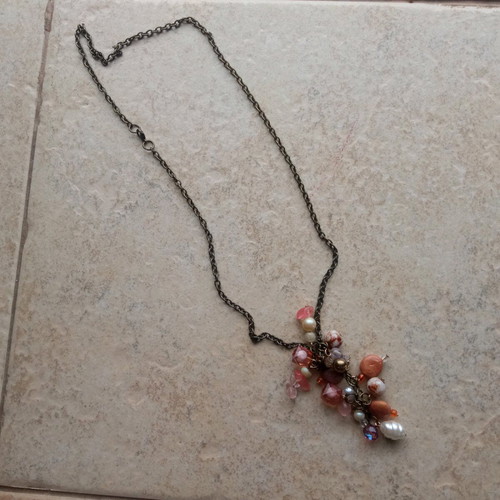 Long handmade necklace new, brown and orange