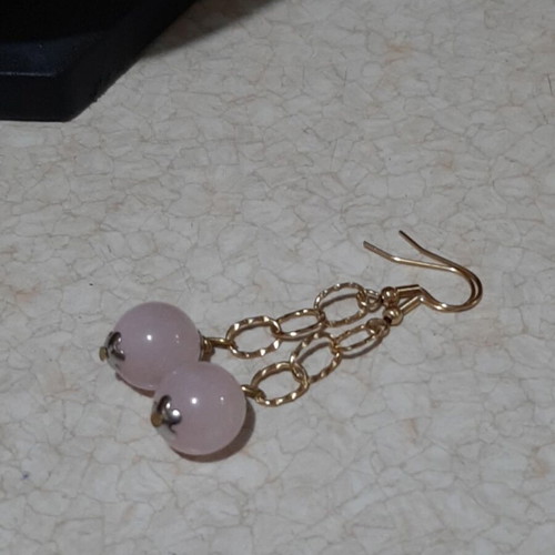 Jewelry set with pink quartz in steel, necklace length 80 cm, new