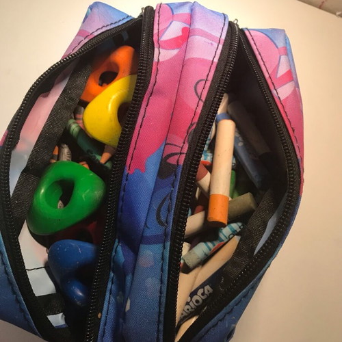 Crayon set with case used, assorted shapes and colors