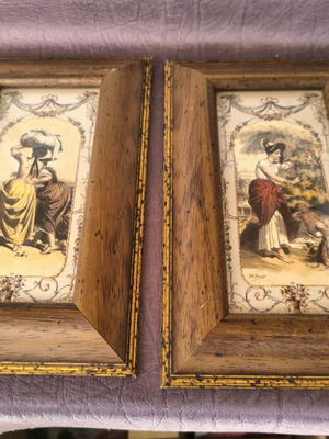 Vintage Italian wooden frames with classic bucolic scenes, pair of 2