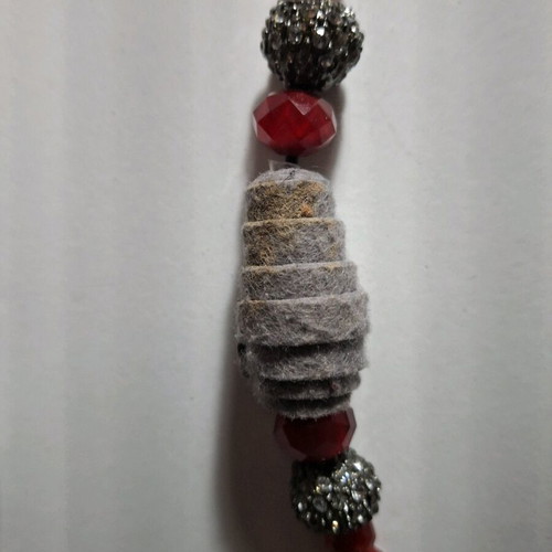 Boho necklace used, gray and red
