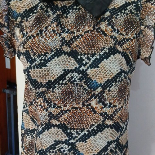 Women's blouse used with ruffle sleeve, size S, beige brown