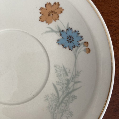 Pair Vintage Boshan China Floral Porcelain Saucers
