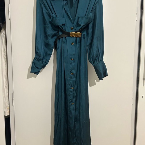 Zara satin-type petrol dress like new without belt