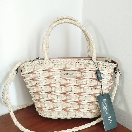 Verde handmade straw crossbody bag new, beige