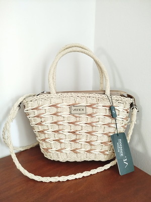 Verde handmade straw crossbody bag new, beige
